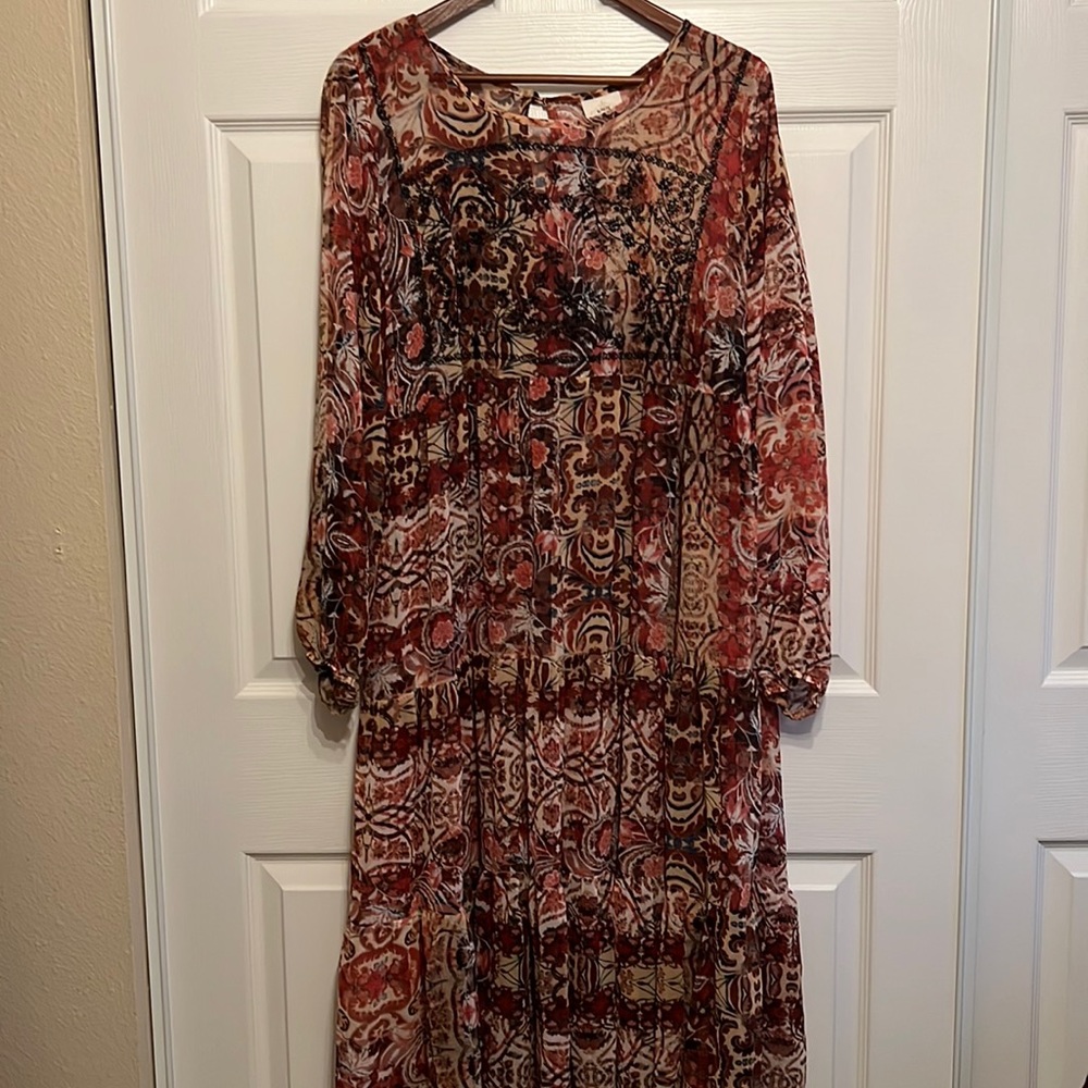 Knox Rose Dress XXL women sheer floral long sleeve